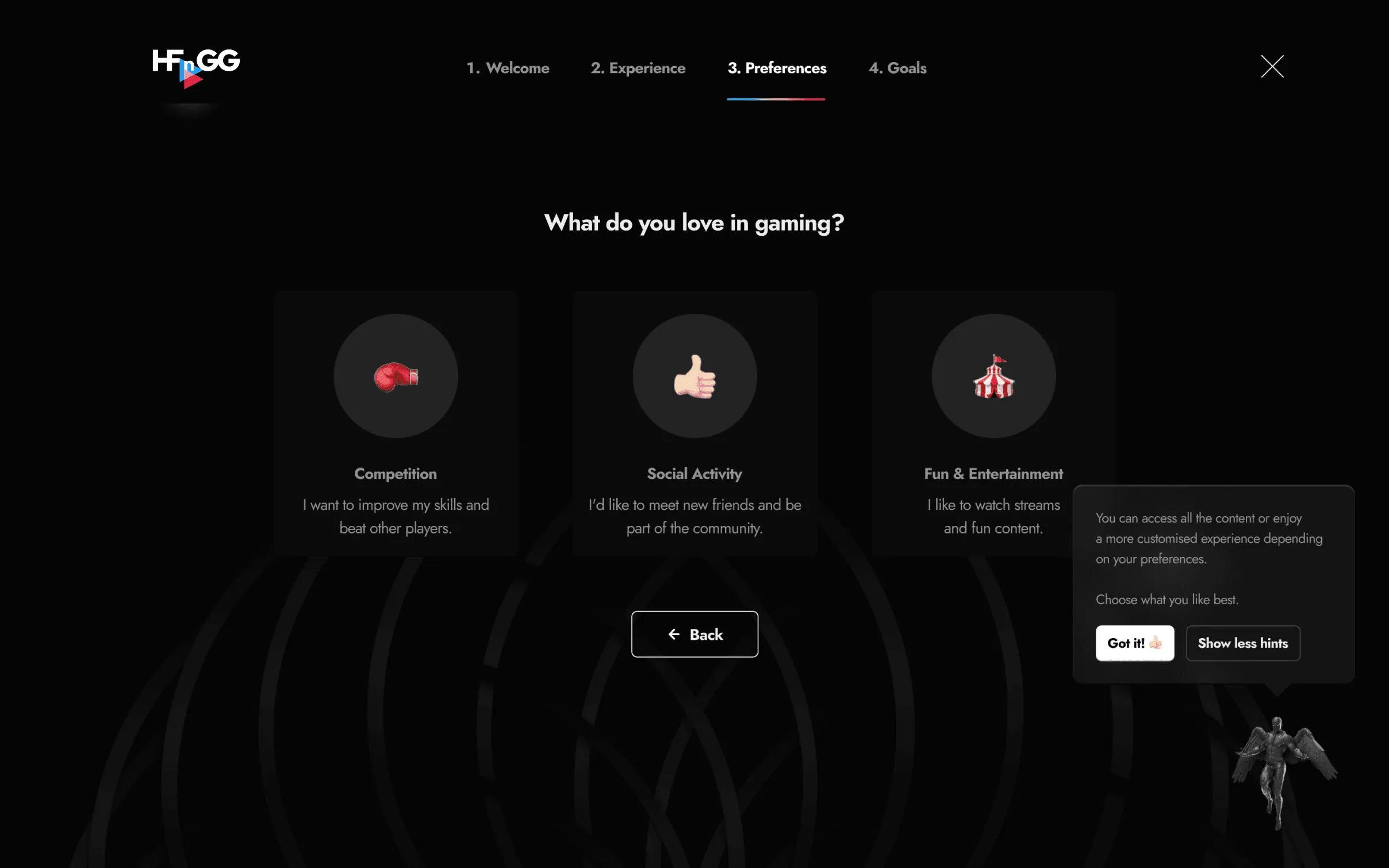 Onboarding step 3: choosing what you love in gaming
