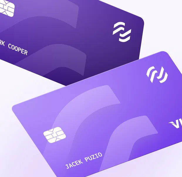 Two purple Noumena payment cards